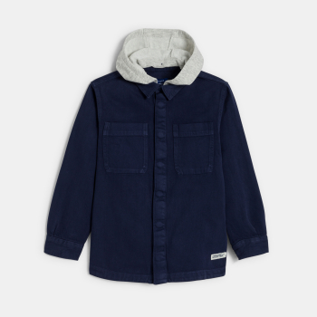 قميص فوقي بقلنسوة قابلة للخلع أزرق داكن للأولاد